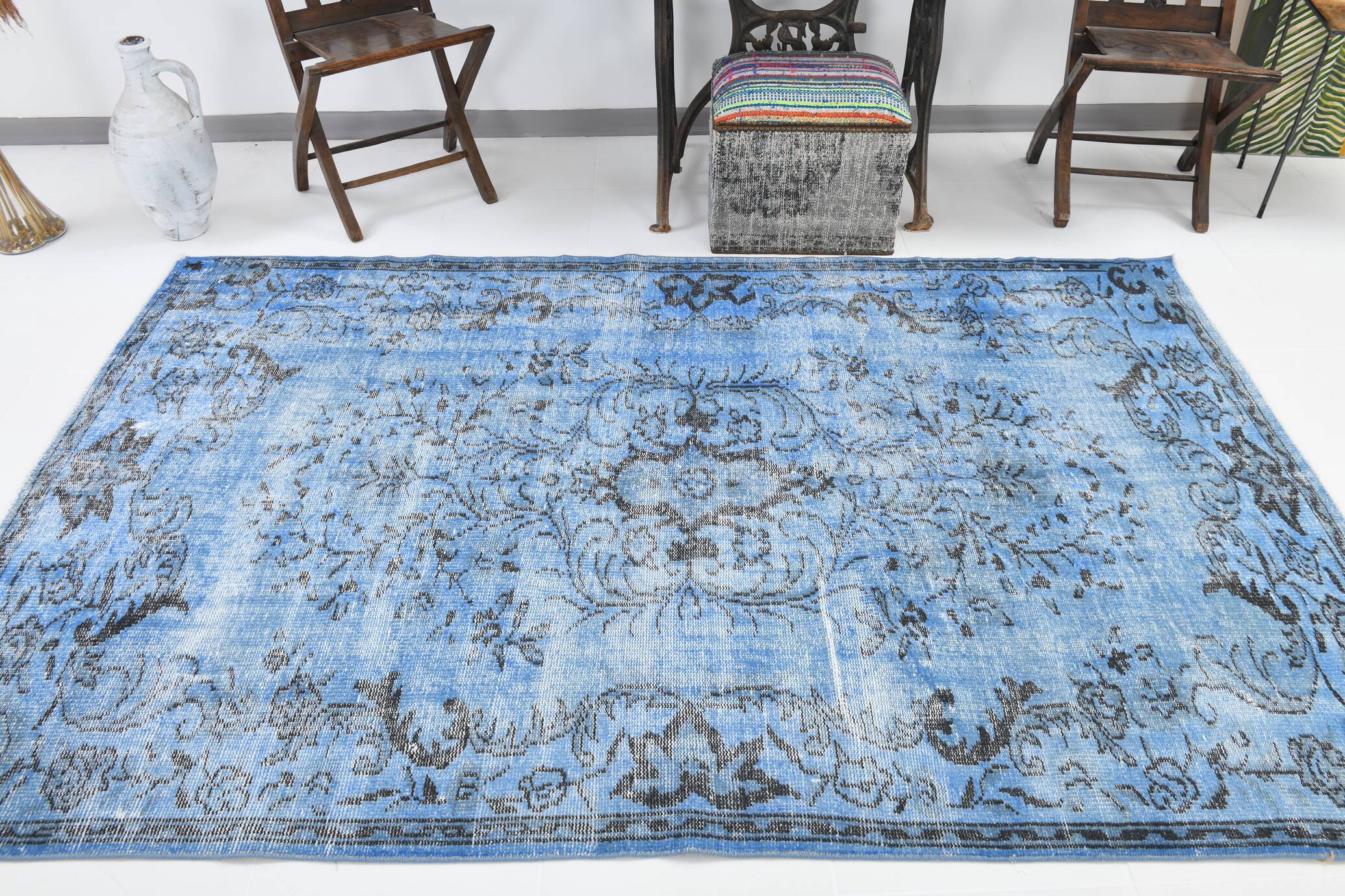 5x8 Shades Of Blue Soft Pastel Vintage Rug, 155x252Cm SK 4004