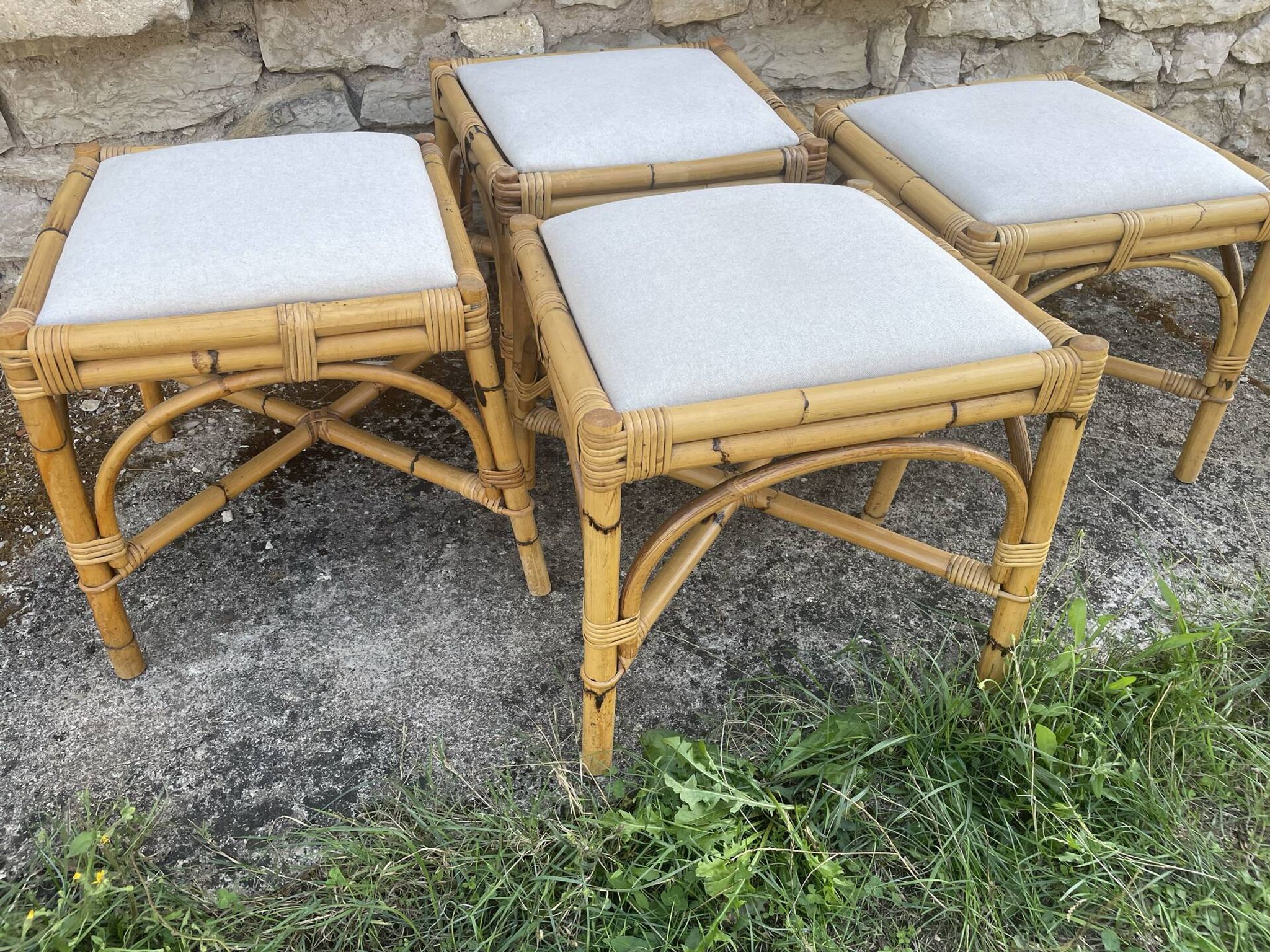 4 tabourets vintage bambou et rotin – années 60/70