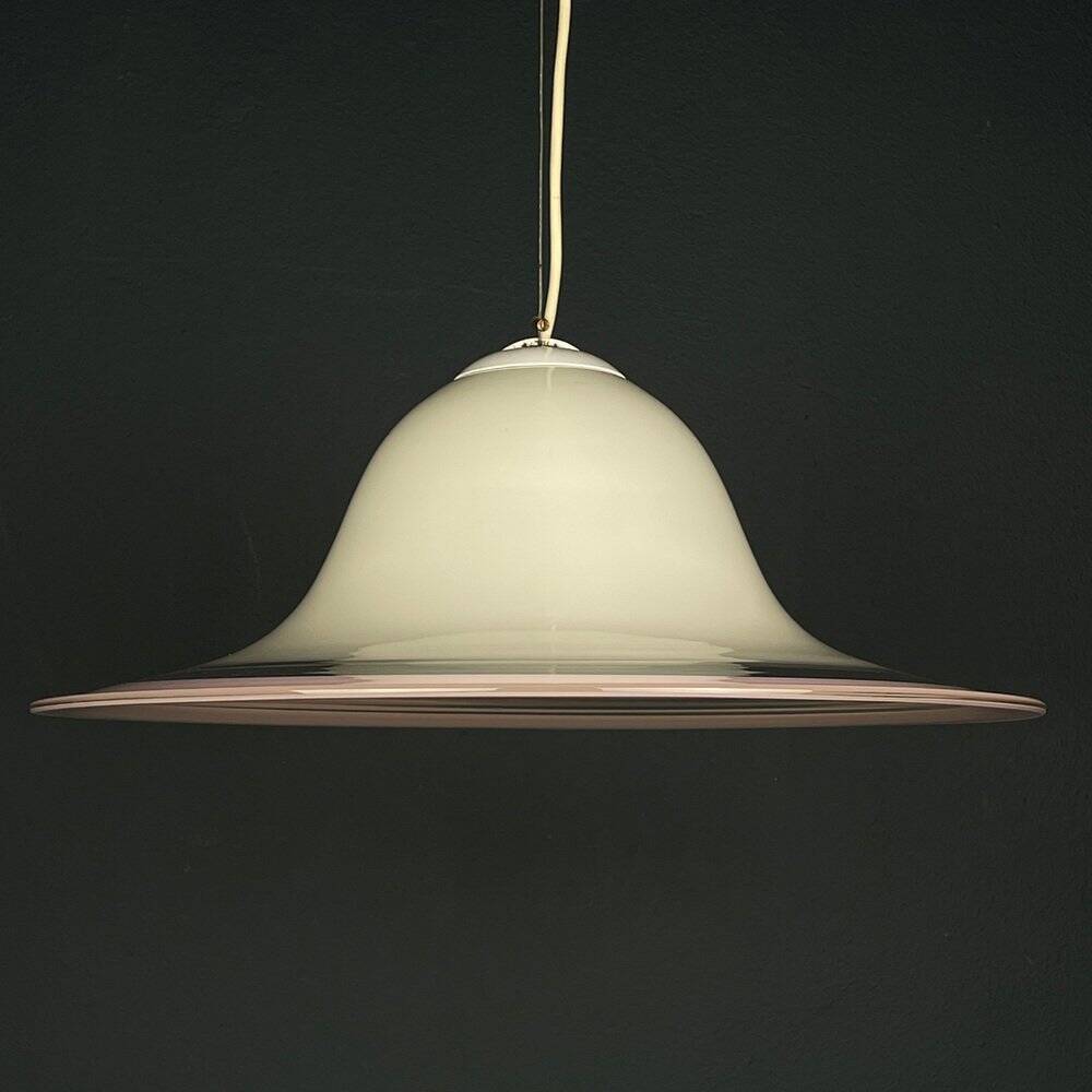 White and pink Murano glass pendant lamp, Italy, 1970s.