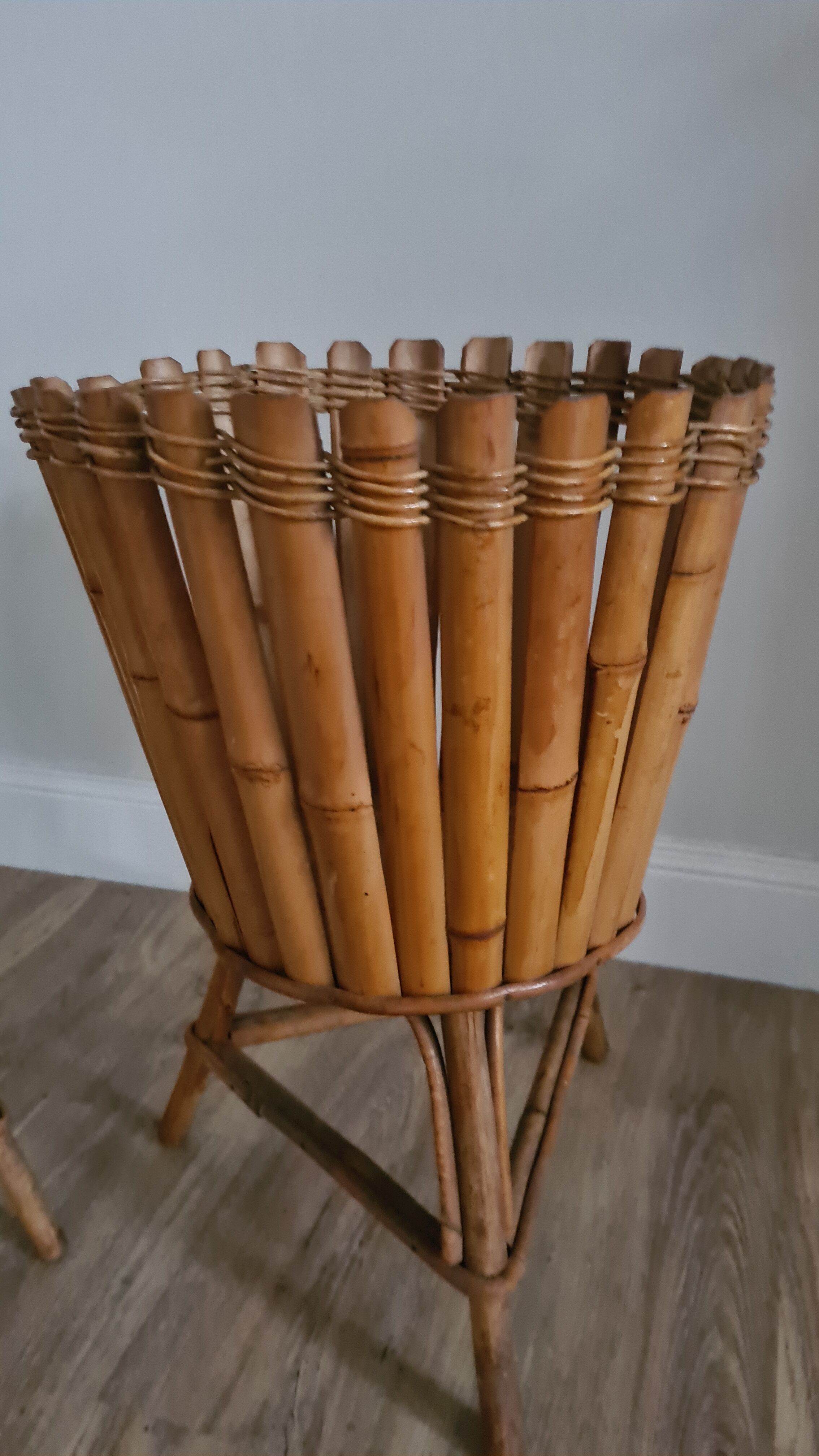 Pair of wicker and bamboo pot covers 70s