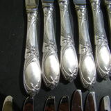 Part of art nouveau style cutlery set. made of silver metal. 48 pieces.