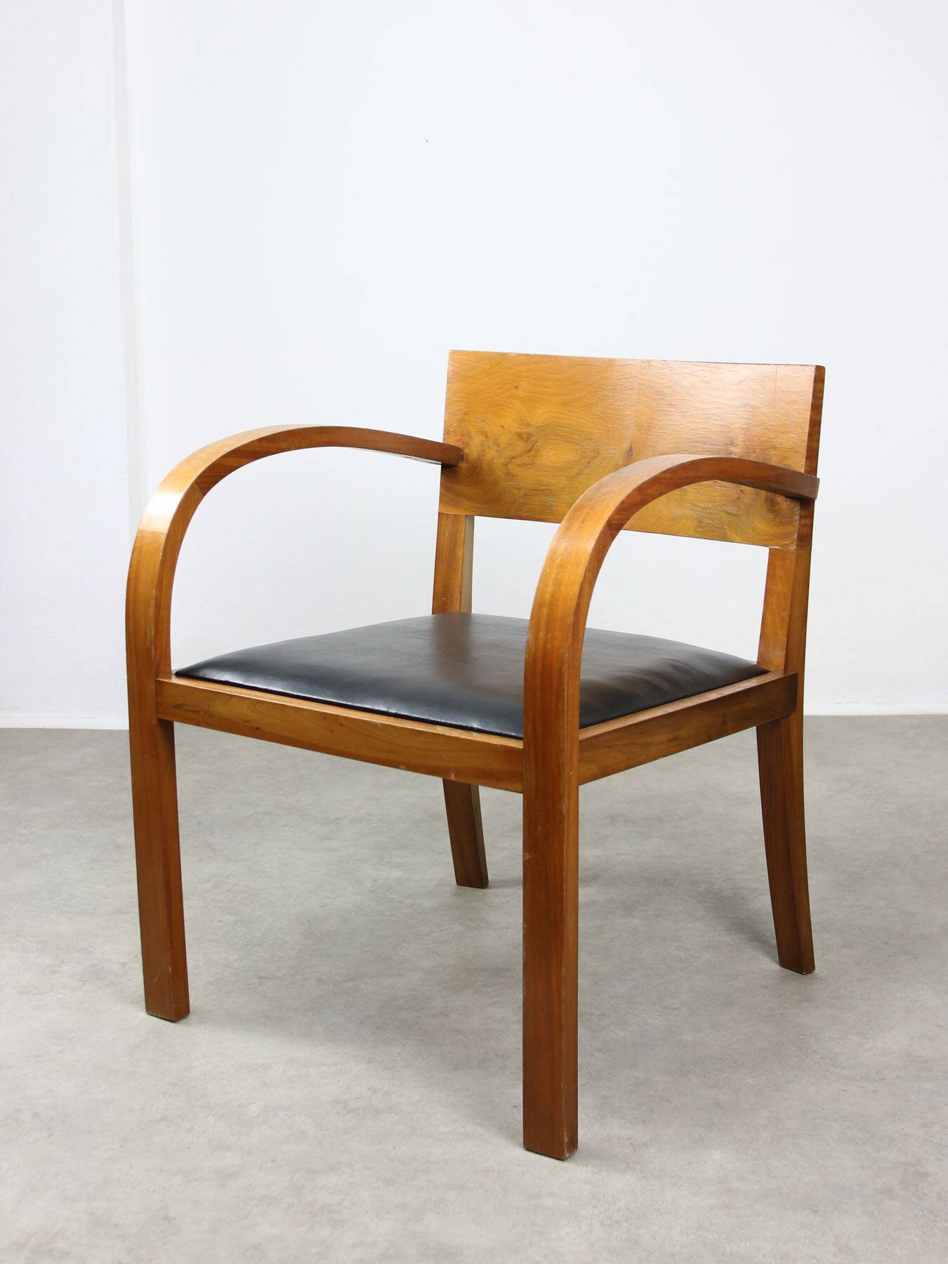 Italian Art Deco Lounge Chairs in Wood & Black Leatherette, set of 2