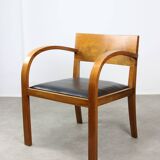 Italian Art Deco Lounge Chairs in Wood & Black Leatherette, set of 2