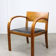 Italian Art Deco Lounge Chairs in Wood & Black Leatherette, set of 2