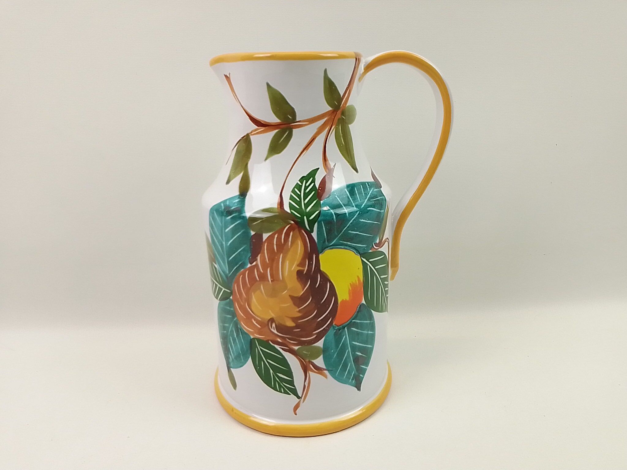Ceramic jug deco fruit and multicolored leaves 25 cm