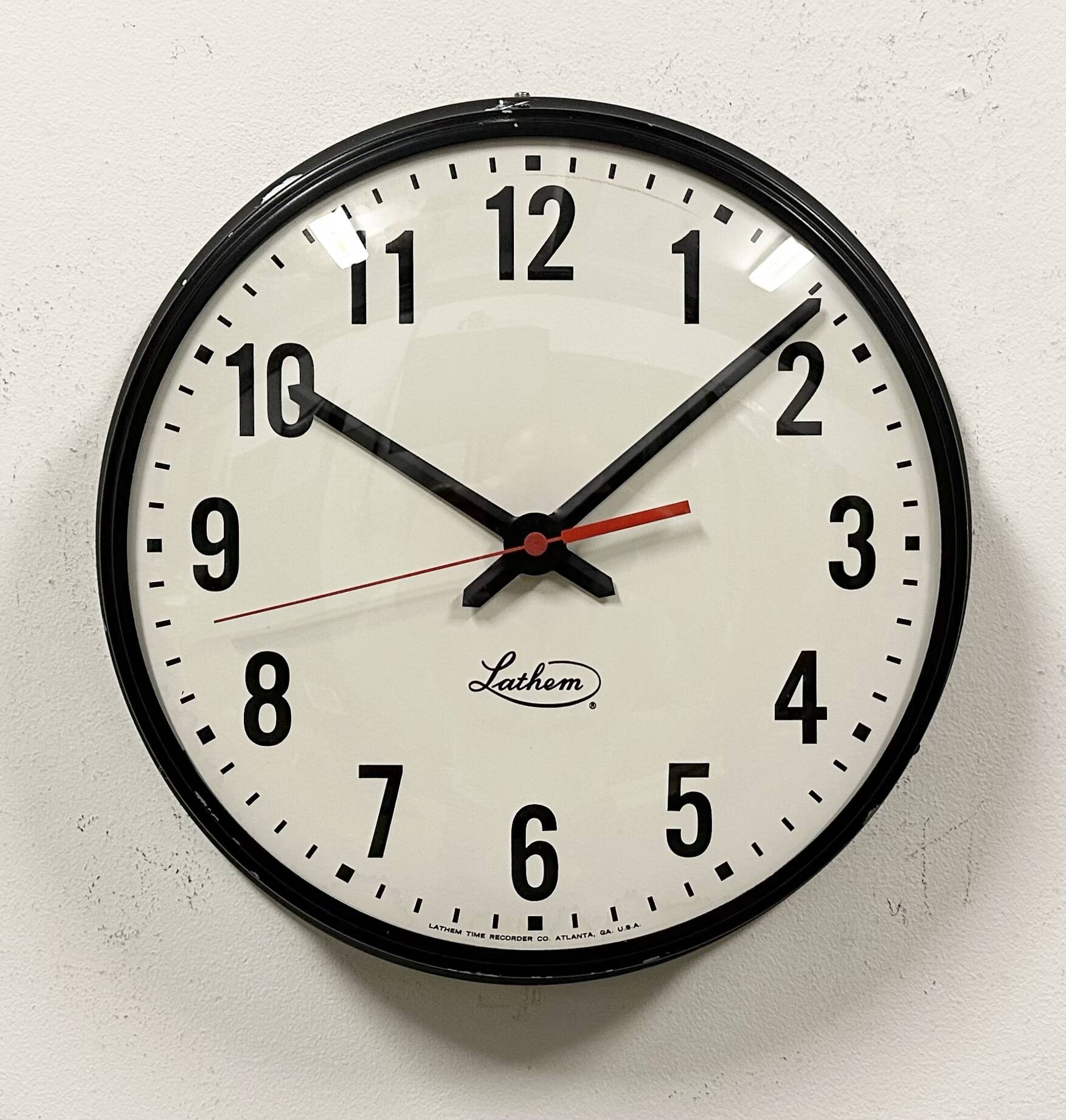 Vintage Black School Wall Clock from Lathem, 1980s