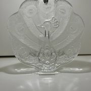 Assiette, Peakcock, verre de cristal, Lars Hellsten, Orrefors, Suède, 1970