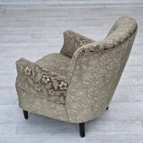 1960s, Danish armchair, light green furniture velour, teak wood legs.