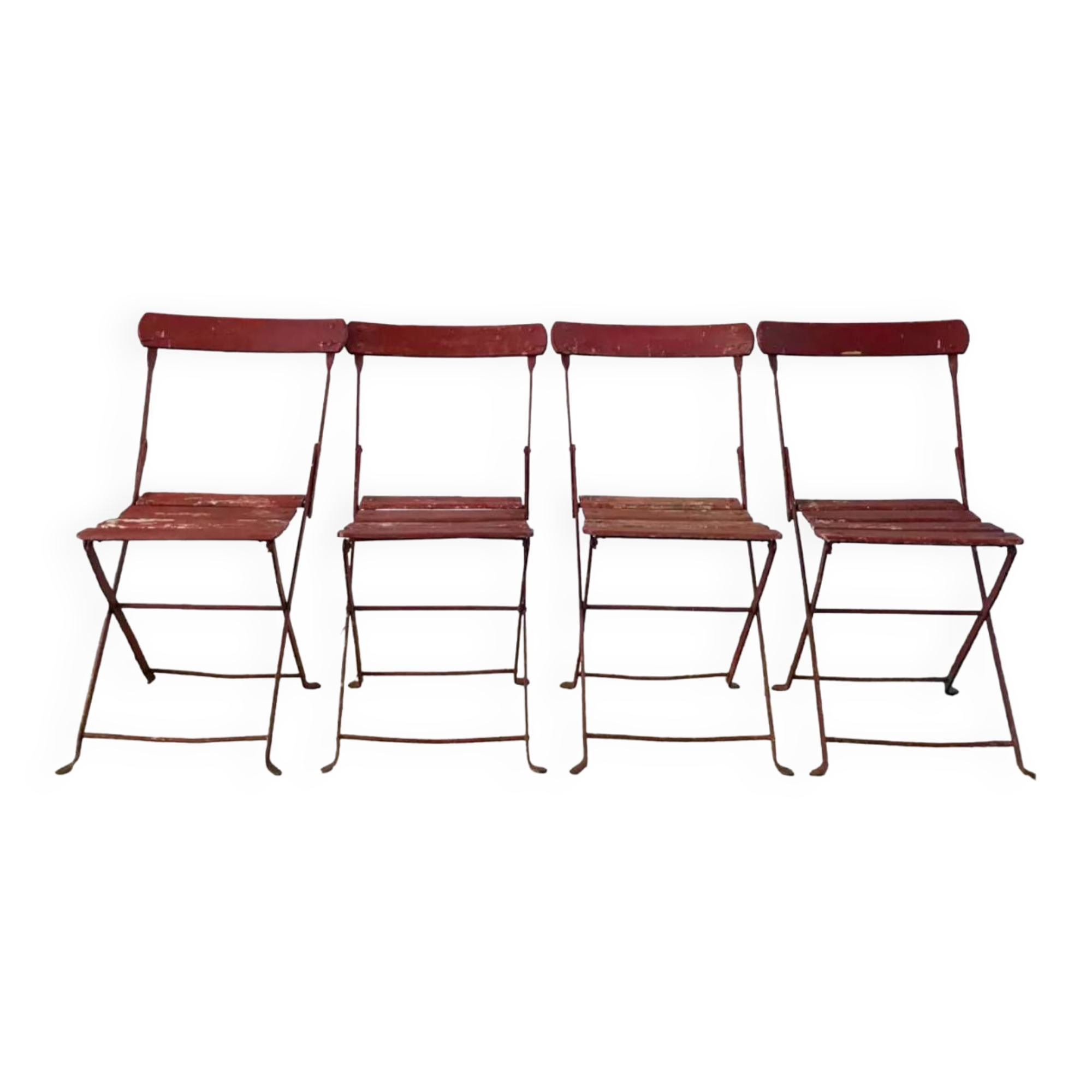 set of 4 folding iron and wood garden chairs early twentieth century