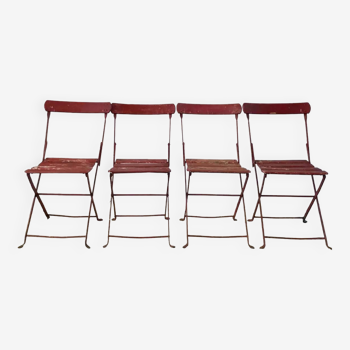 set of 4 folding iron and wood garden chairs early twentieth century