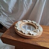 Miroir en grès roux et blanc, feuilles de chêne