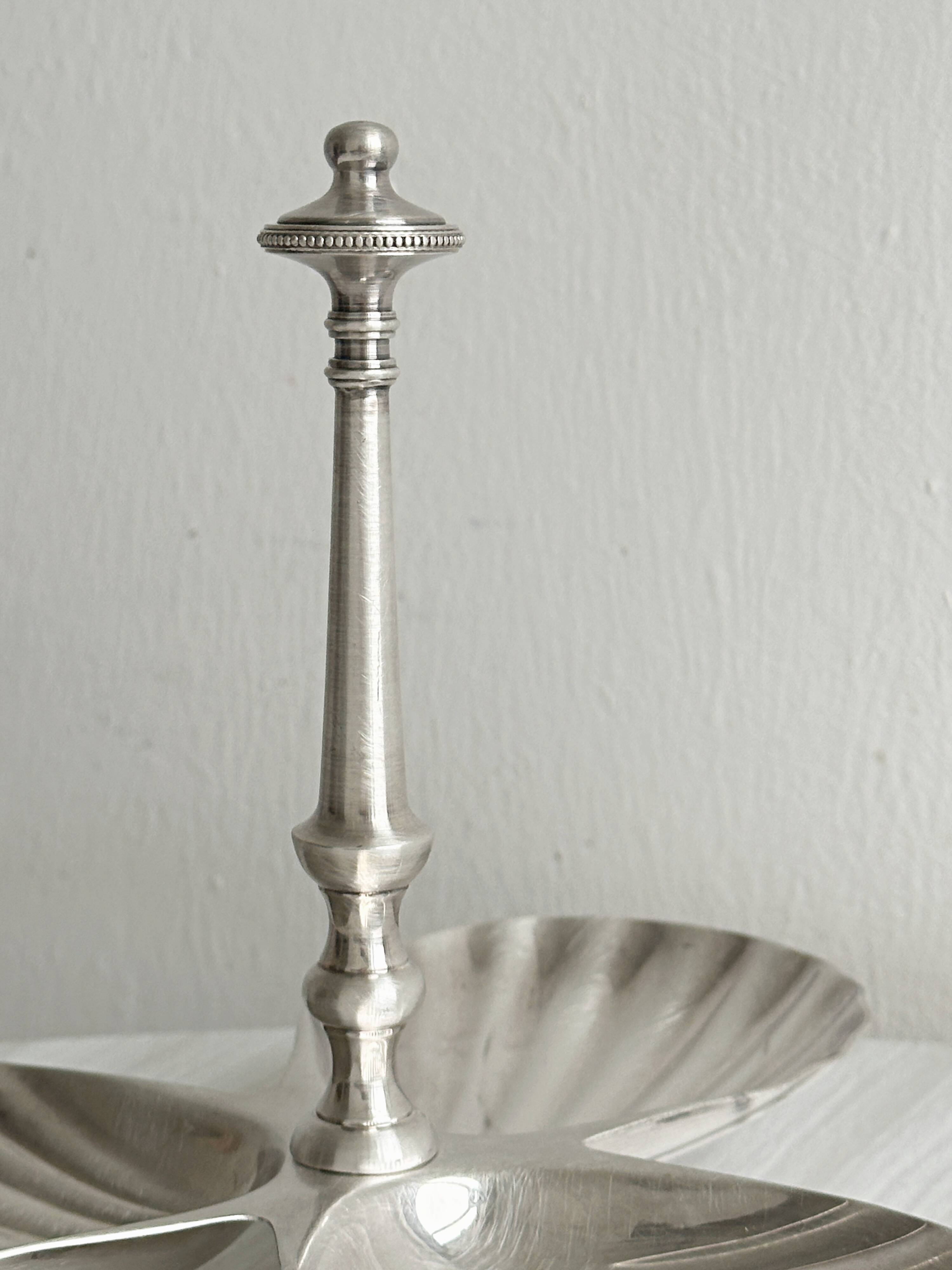 three-compartment shiny metal server