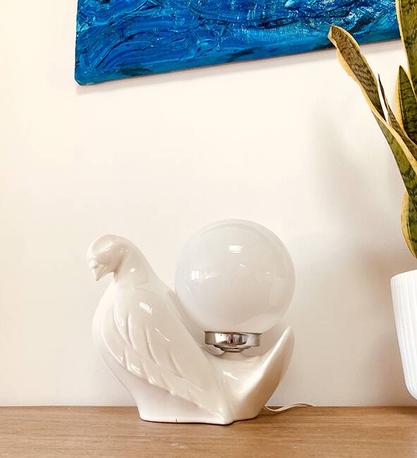 Bird lamp "dove" in white ceramic, 1970