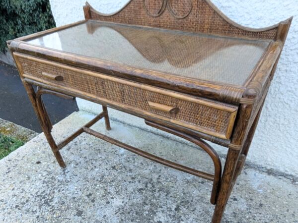 Bureau Coiffeuse Rotin Vintage 70 80