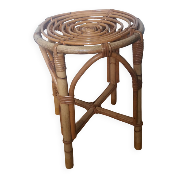 Tabouret en osier, assise spirale, style bohème