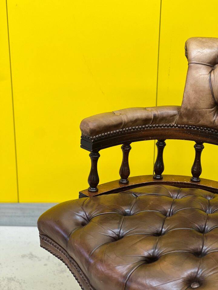 Vintage Chesterfield Revolving Captain's Chair with Brow Leather Upholstery