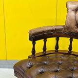 Vintage Chesterfield Revolving Captain's Chair with Brow Leather Upholstery