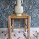 French wooden stool and vintage straw