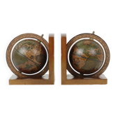 Ensemble vintage de serre-livres globe en bois des années 1970