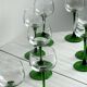 8 stemmed glasses with green stems, Alsatian wine glasses.
