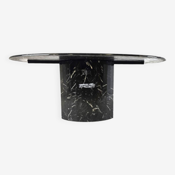 Vintage oval black marble dining table, 1970s