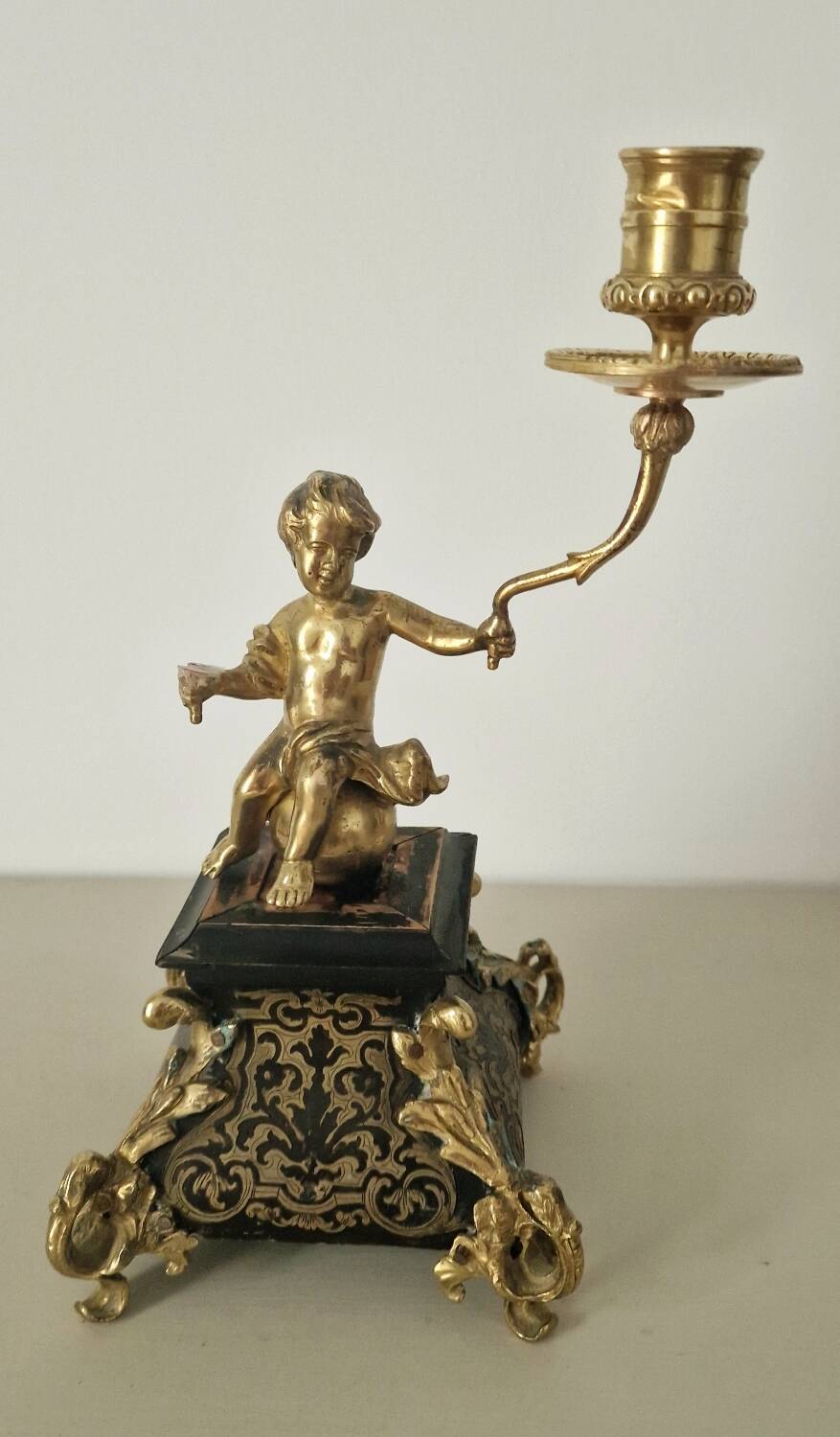 Chandelier laiton et bois style Napoléon III