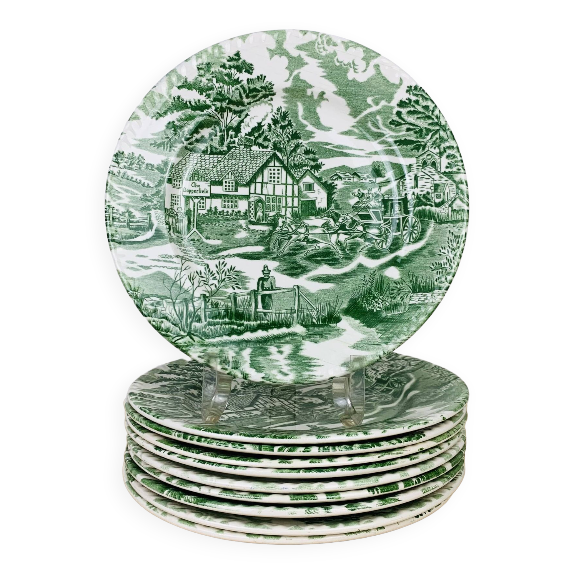 10 English Style Luneville green plates