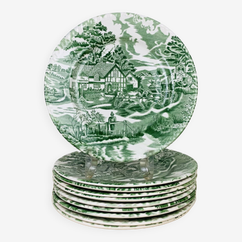 10 English Style Luneville green plates