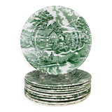 10 English Style Luneville green plates