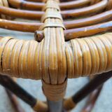 Curved bamboo and rattan stool, 1960