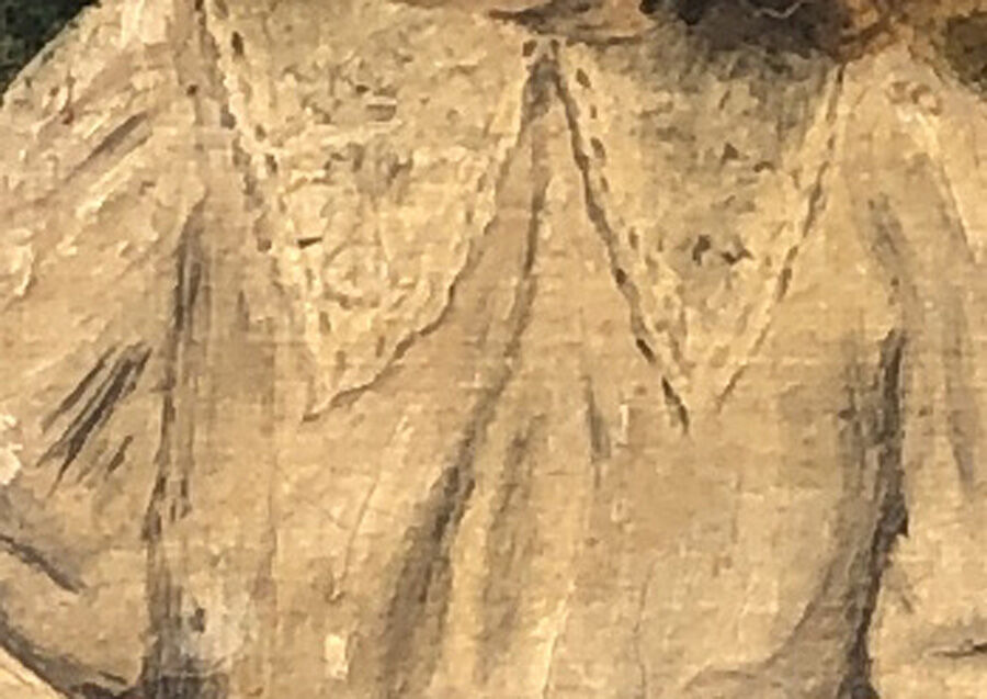 Tableau ancien "La fillette et le chien"