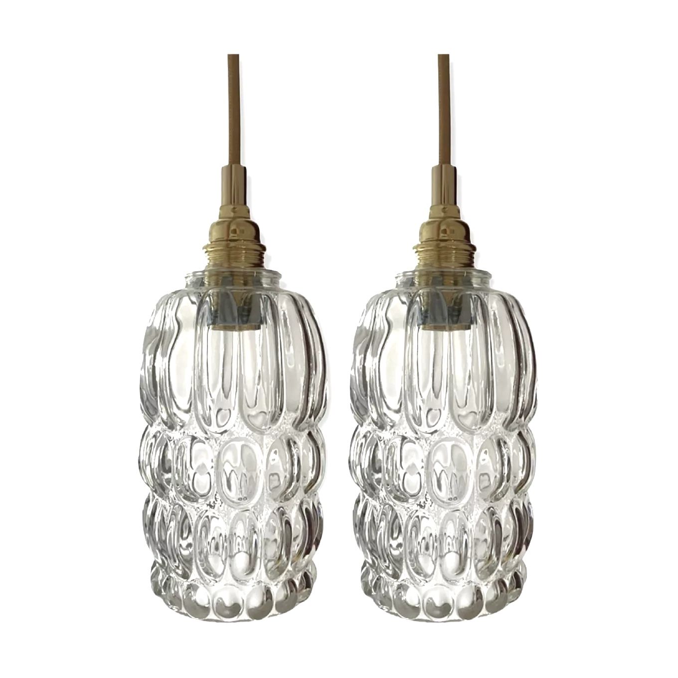 Set of two vintage electric chiseled glass walking lamps