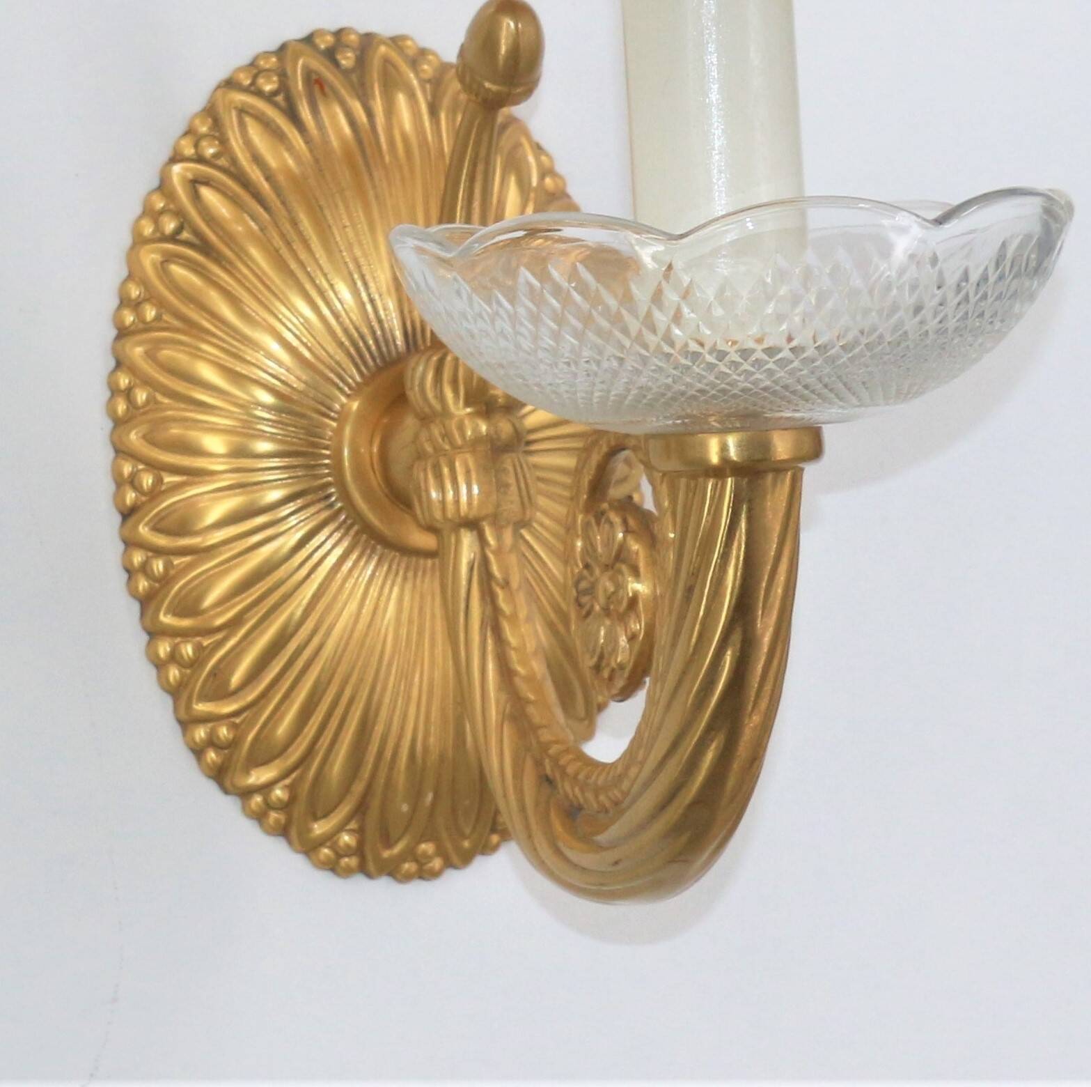 Pair of Twisted Gilt Bronze Wall Lamp & Pleated Lampshade