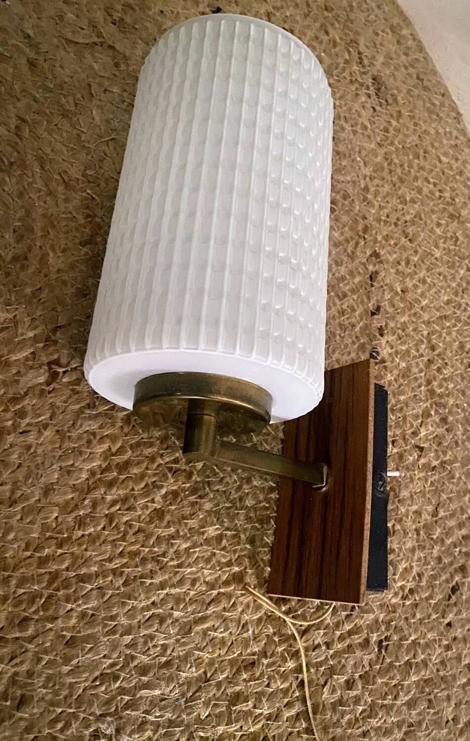 Pair of vintage teak and brass wall lights