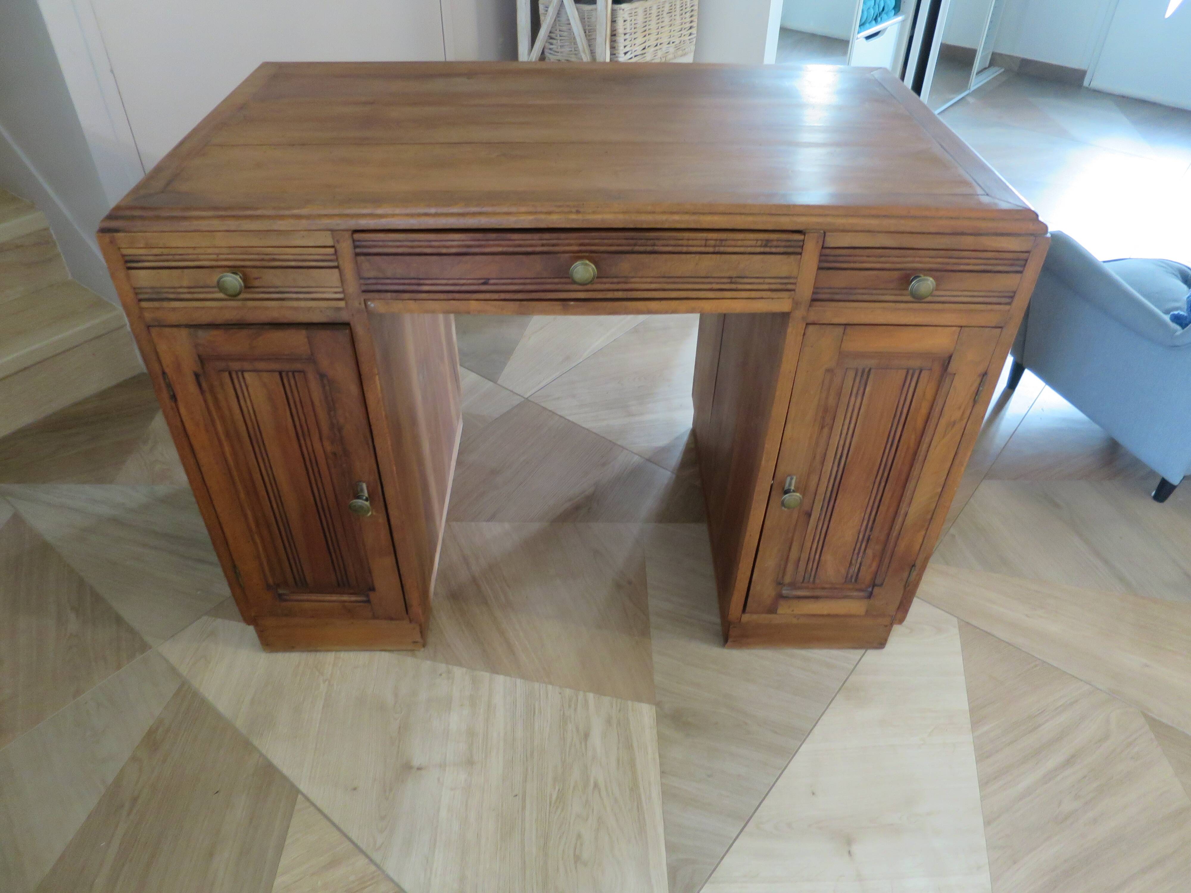 Vintage Art Deco schoolmaster's desk - double-sided - solid wood - 1940s/50s