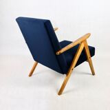 Fauteuil vintage en velours bleu marine Var, années 1970