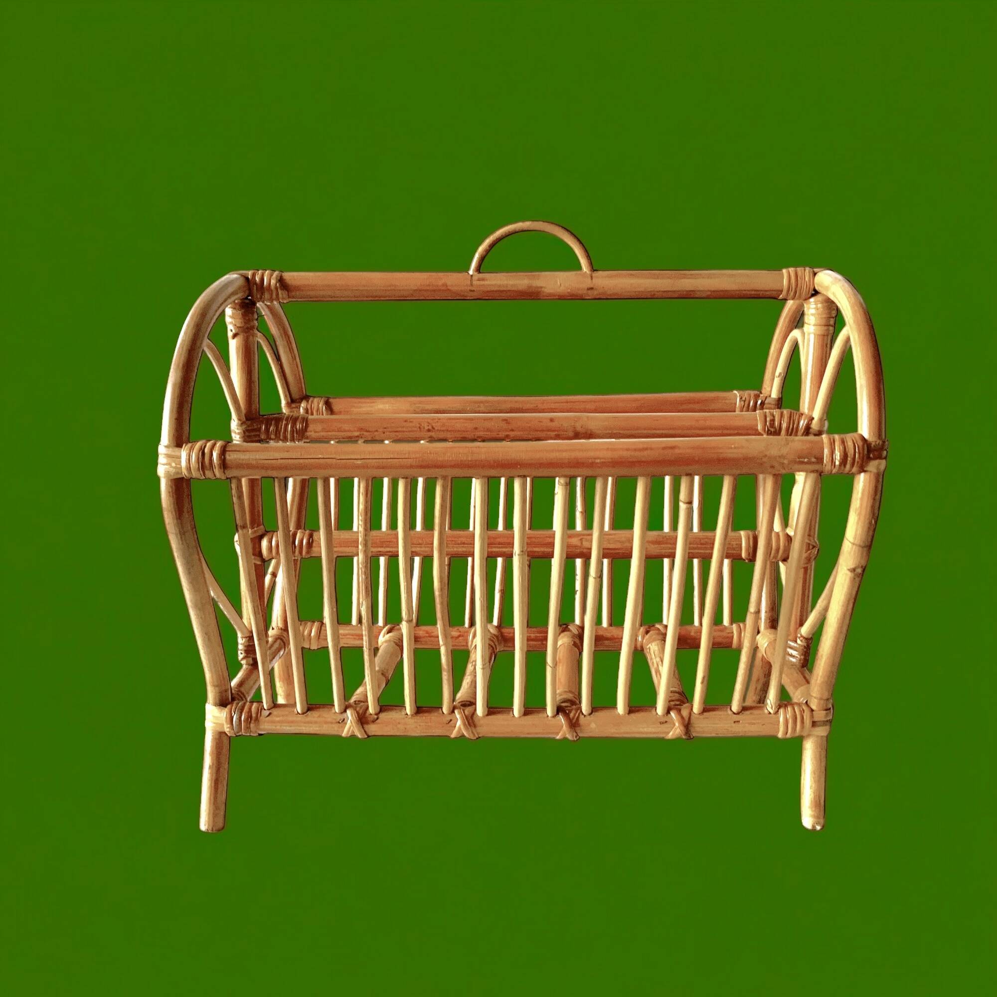 Vintage bamboo and rattan magazine rack