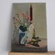 Tableau Huile sur toile bouquet de fleurs et bougies vintage
