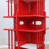Modular Italian red lacquered solid wood bookshelf, 1960s