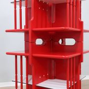 Modular Italian red lacquered solid wood bookshelf, 1960s