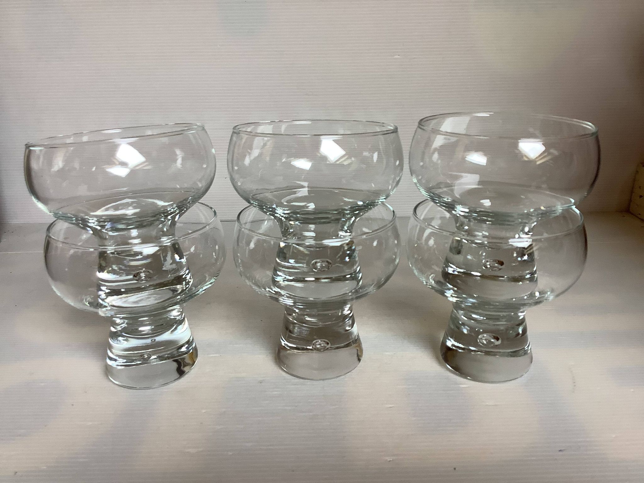 6 large bubble coupe glasses with a foot in the Kosta Boda style.