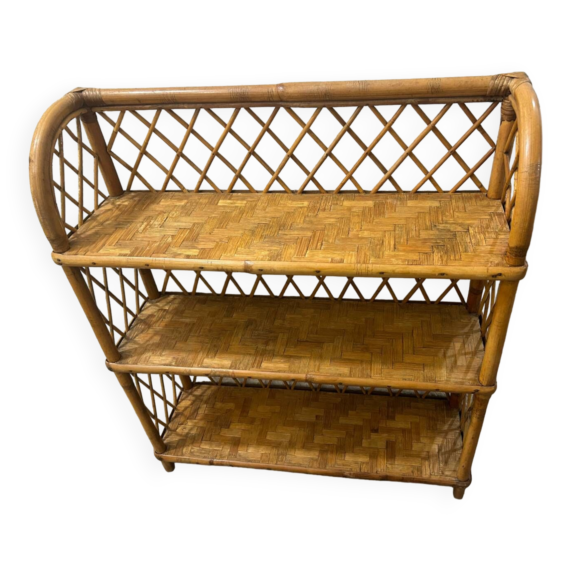 Vintage wicker rattan bookcase shelf