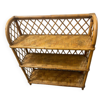 Vintage wicker rattan bookcase shelf