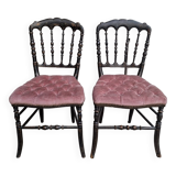 Paire de chaises Napoléon III noir et velours rose