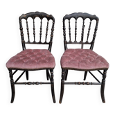 Paire de chaises Napoléon III noir et velours rose