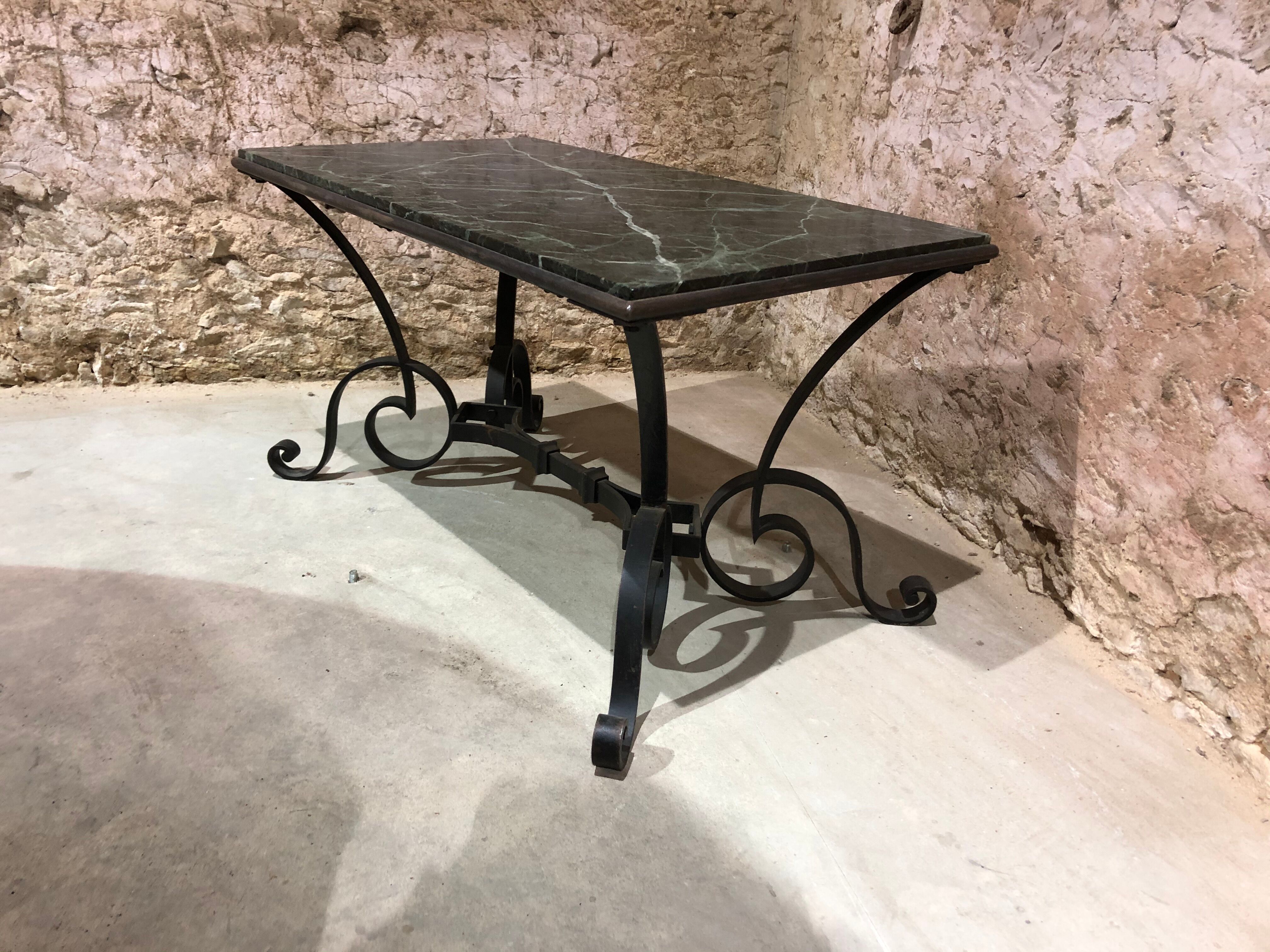 Robert merceris coffee table in wrought iron and 1940s marble