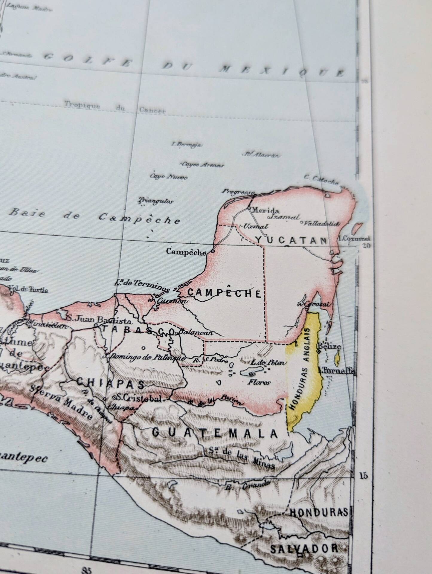 Mexique, carte d'époque, 1887, Authentique.