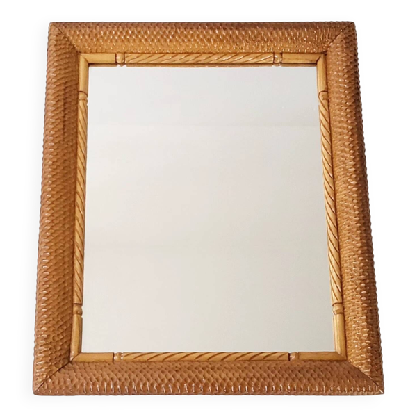 Miroir vintage 1950 en bois sculpté façon nid d'abeille