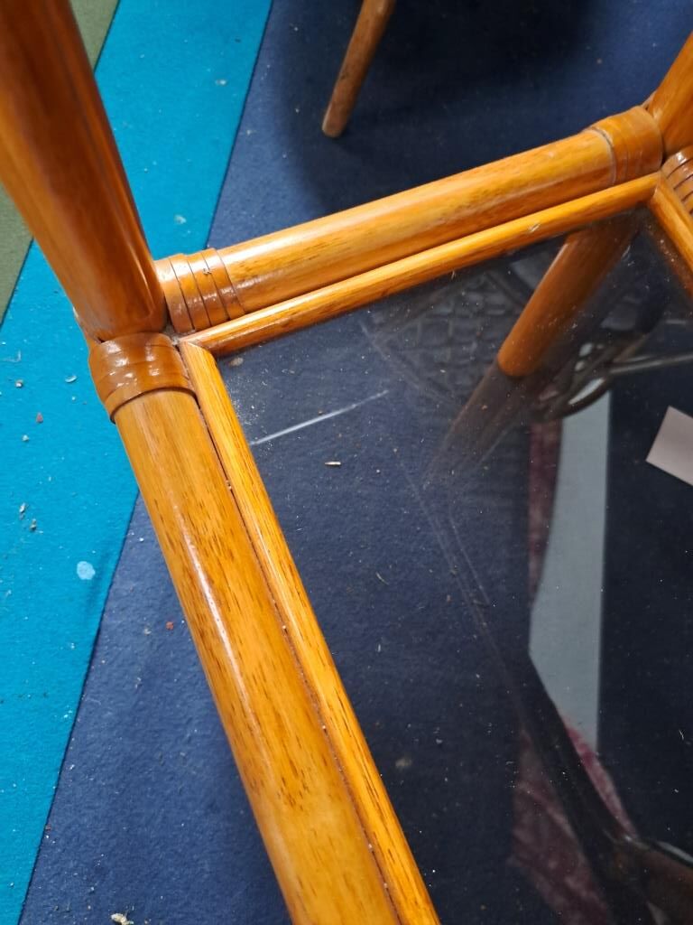 Rattan console and smoked glass Roche Bobois, from the 70s