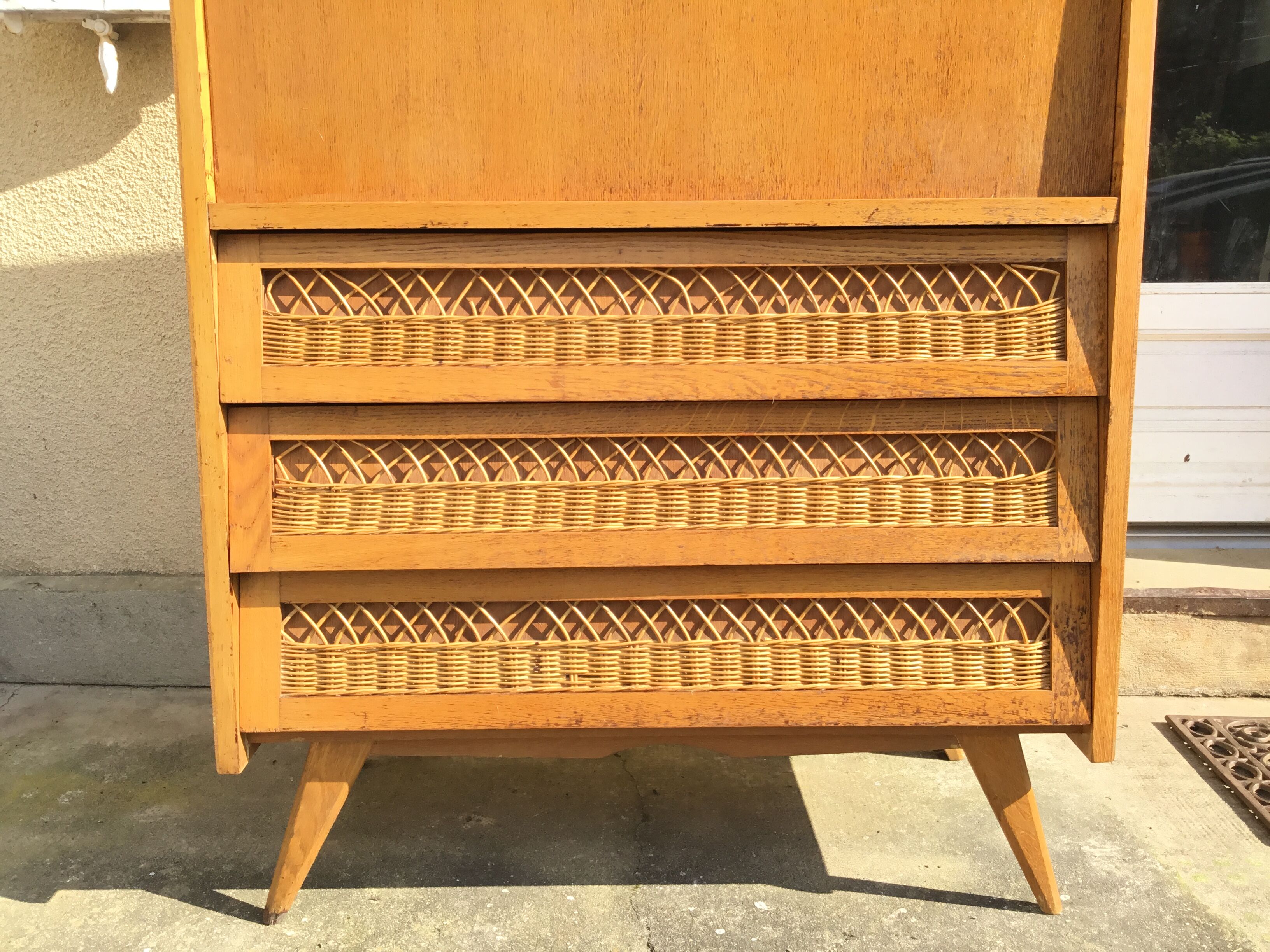 Secretary wood and rattan 1960